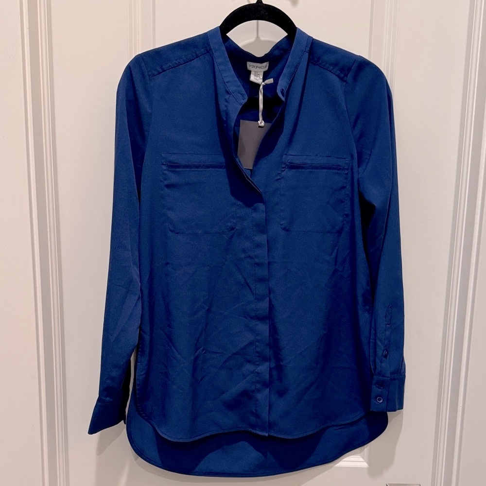 Paraphrase Royal Blue Long Sleeve Button-Up Blouse Women’s Small - Picture 2 of 11